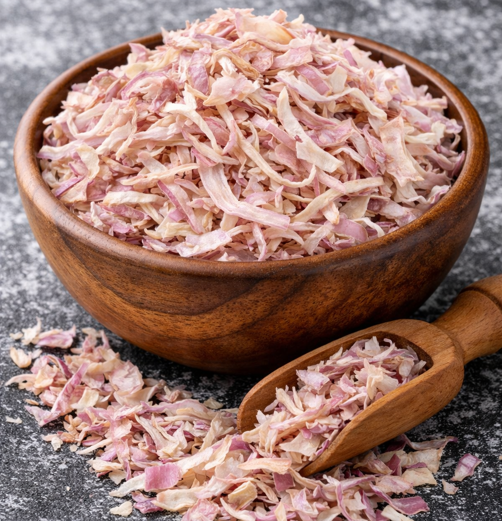 pink onion flakes